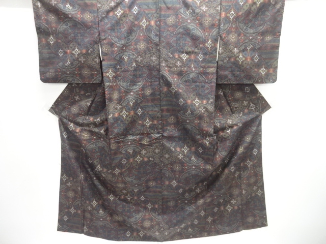 JAPANESE KIMONO / SILK / TOKAMACHI TSUMUGI / WOVEN FLORAL CREST